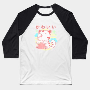 Kawaii Aesthetics Japanese Strawberry Milk Shake かわいい Cat - Pink - Strawberry Milk Baseball T-Shirt